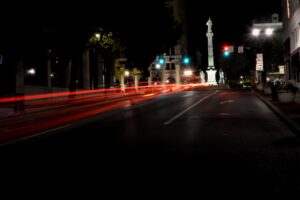 Long exposure photo of traffic lights at Penn Square in Lancaster, Pennsylvania