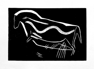 Chauvet cave horse etching linocut print