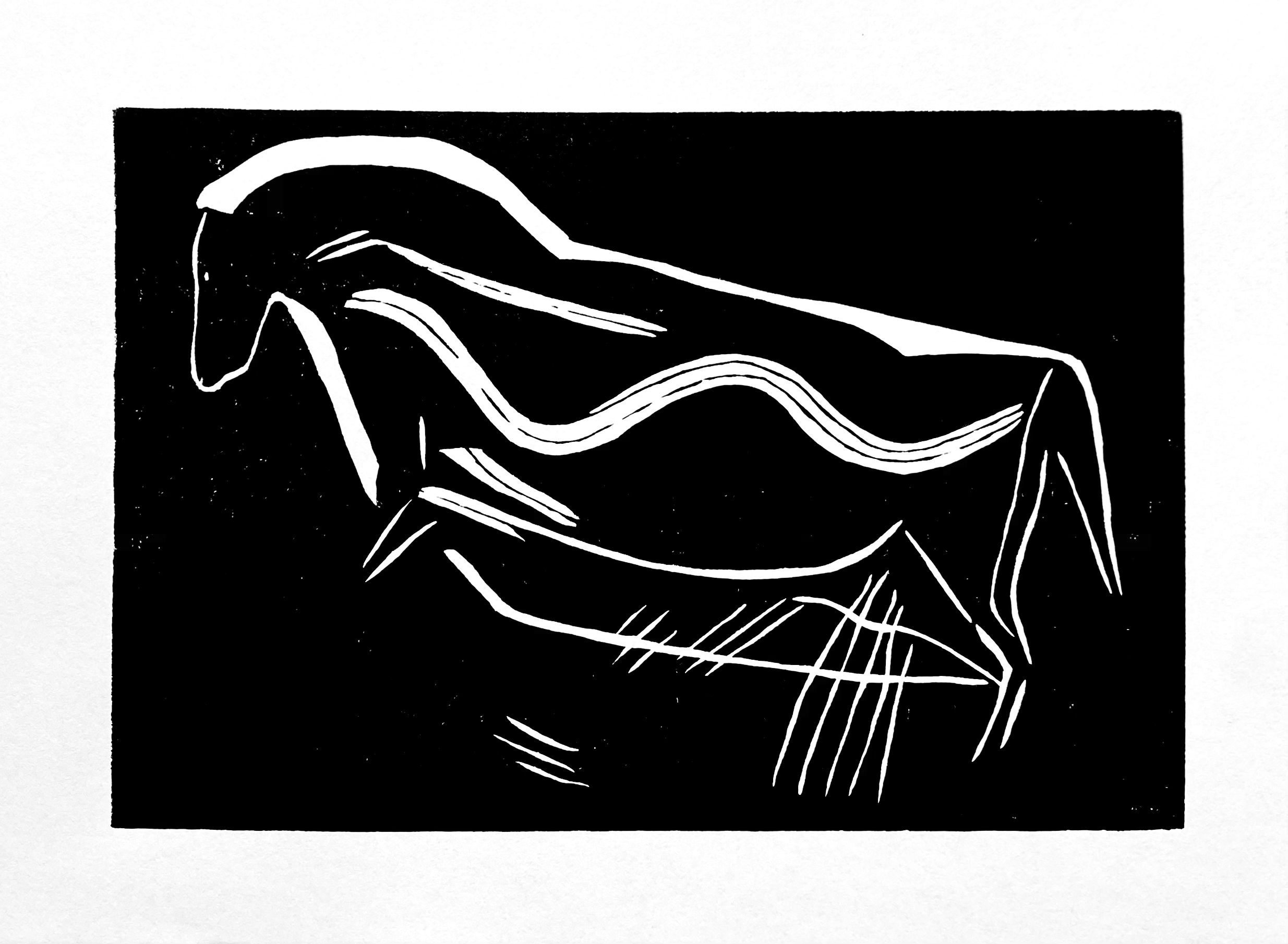 Chauvet cave horse etching linocut print